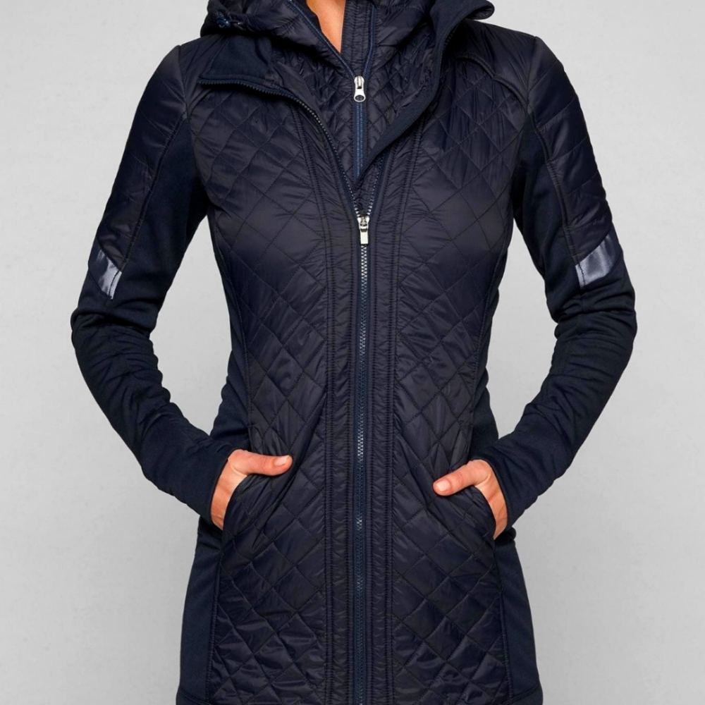 Athleta Rock Springs Quilted Long Jacket Navy